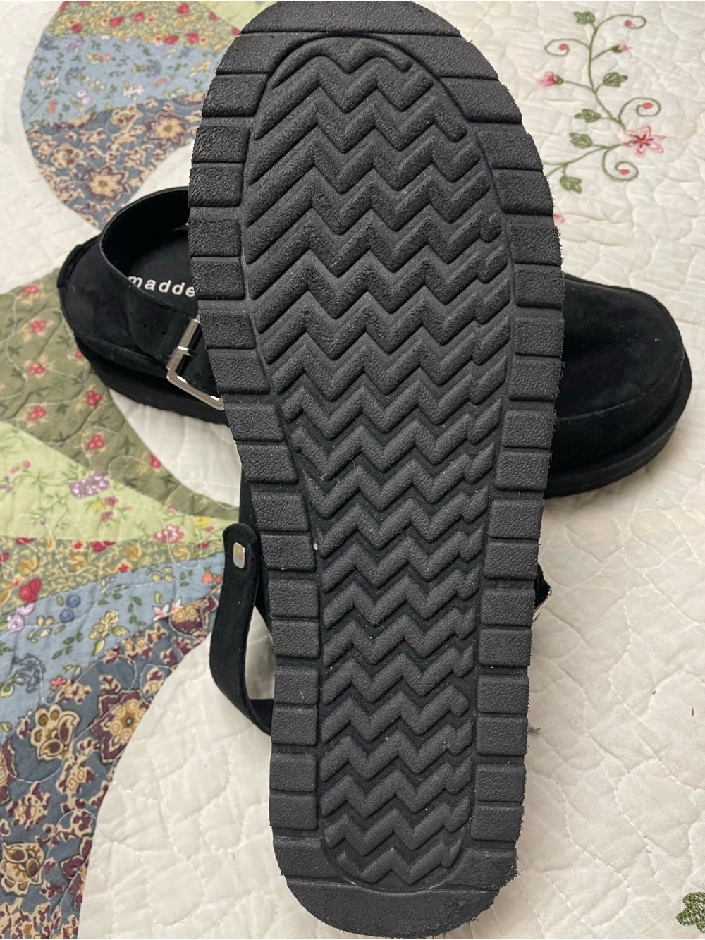 Madden Girl Black Suede-Look Buckle Slip-On Clogs - Picture 2 of 2